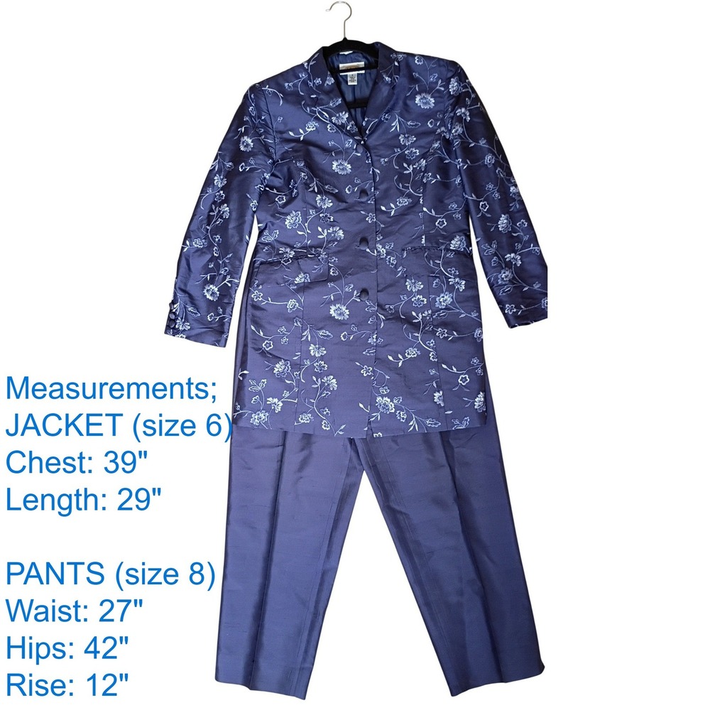 Vintage Talbots Petites 6/8 Pure Silk Floral‎ Embroidered Pant Suit Purple Set